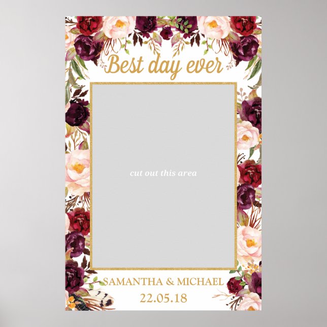 Poster Accessoire de photo de mariage floral bordeaux Mar (Devant)
