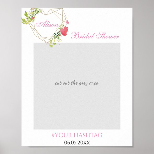 Poster Accessoire de photo de mariage floral rose avec cœ (Devant)