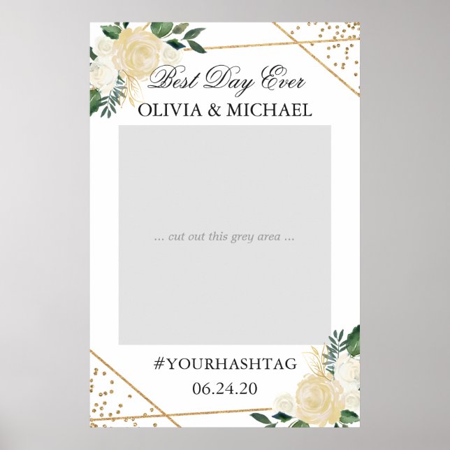 Poster Accessoire de photo de mariage floral vert or mode (Devant)