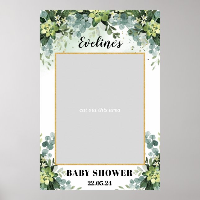 Poster Accessoire de photo pour baby shower avec succulen (Devant)