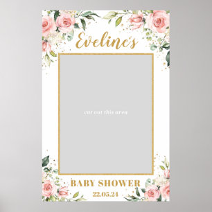 Poster Accessoire de photo pour baby shower boho rose blu