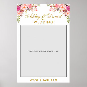 Poster Accessoire de Photobooth de Mariage   Fleurs Rose 