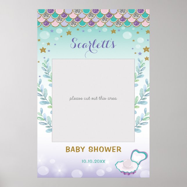 Poster Accessoire de photomaton pour Baby Shower Sirène (Devant)