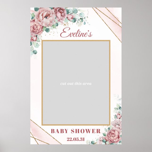 Poster Accessoire photo pour baby shower avec des roses r (Devant)