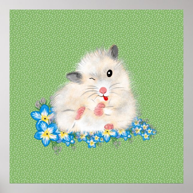 Poster Accessoires hamster syrien blanc mignon, polka ver (Devant)