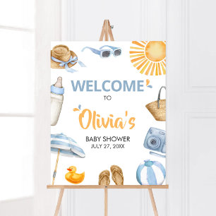 Poster Accueil Baby shower à éclaboussures bleues