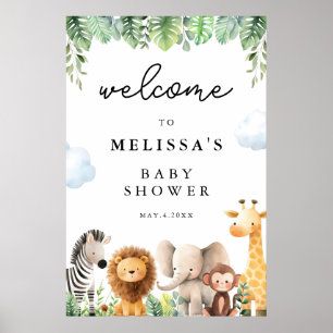 Poster Accueil Baby shower Animaux Safari mignons