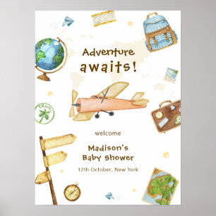 Poster Accueil Baby Shower Avion Autour Du Monde 