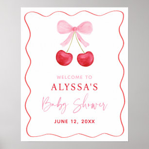 Poster Accueil Baby shower cerisier Bow rose
