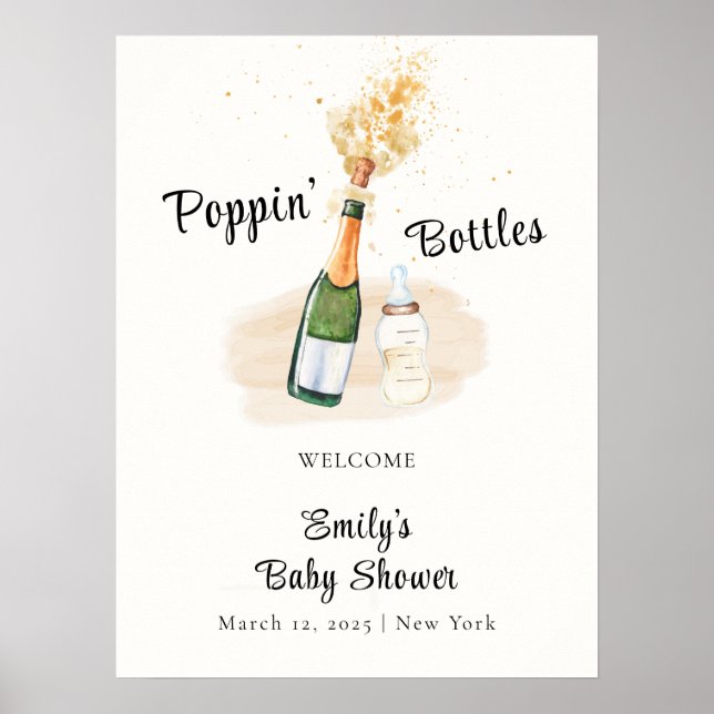Poster Accueil Baby shower Champagne de Bouteille Poppin  (Devant)
