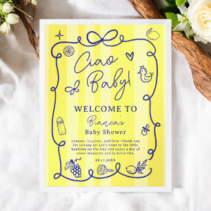 Poster Accueil Baby shower Ciao Citron Italien Rétro