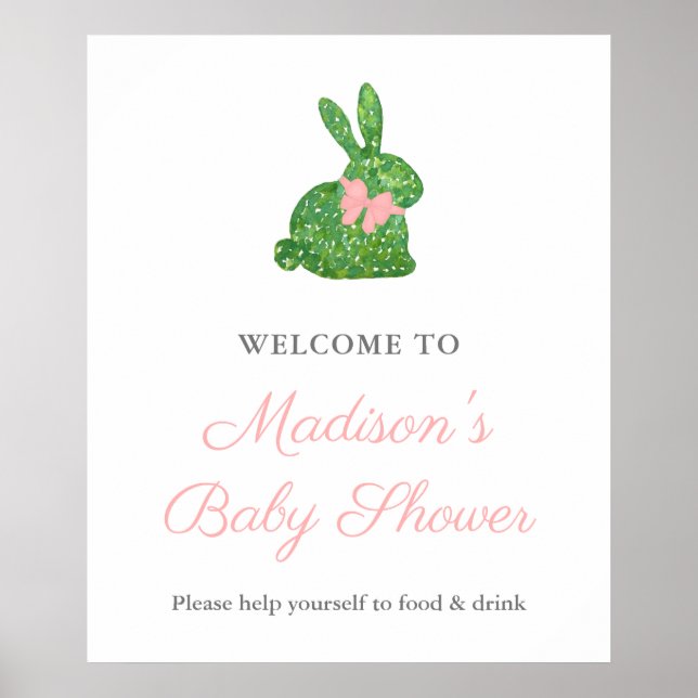 Poster Accueil Baby shower De Lapin Rose Et Vert Préppy (Devant)