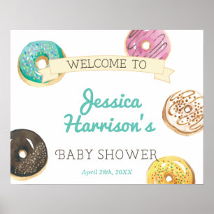 Poster Accueil Baby Shower Douceur Aquarelle Donut