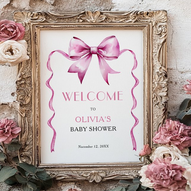 Poster Accueil Baby shower en ruban rose Bow (Créateur téléchargé)