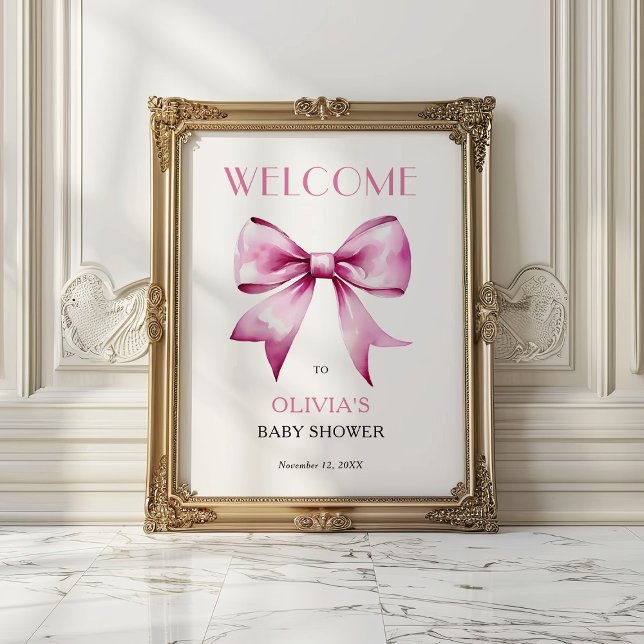 Poster Accueil Baby shower en ruban rose Bow (Créateur téléchargé)