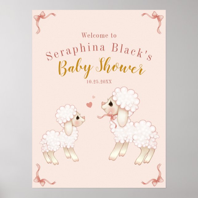 Poster Accueil Baby shower Fille Agneau Rose (Devant)
