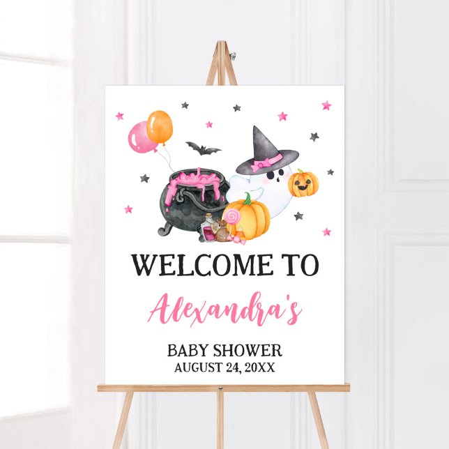 Poster Accueil Baby shower Fille Petit Boo Ghost (Ghost Halloween Baby Shower Welcome Sign)