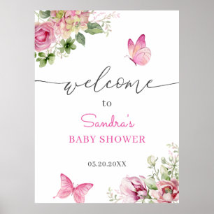 Poster Accueil Baby shower papillon aquarelle