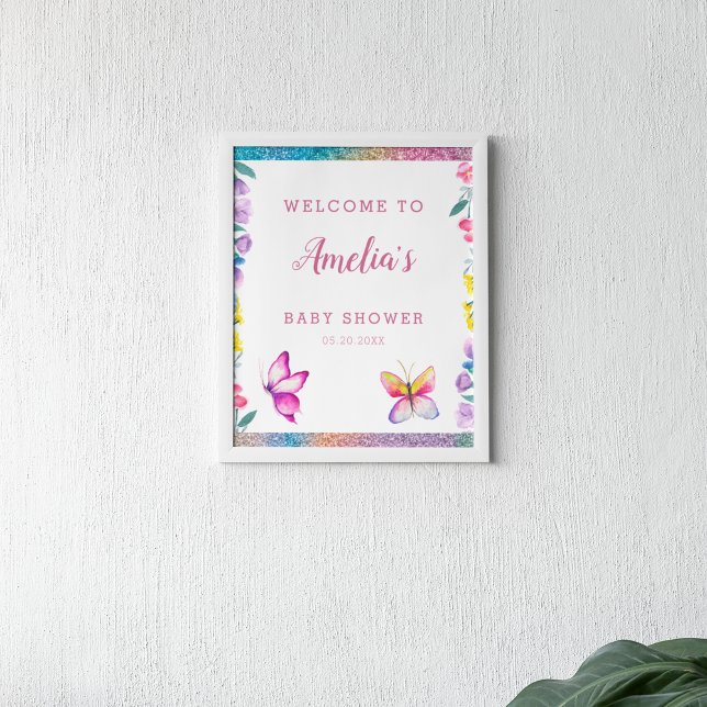 Poster Accueil Baby shower papillon mignon (Créateur téléchargé)