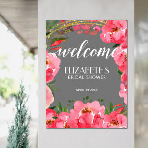 Poster Accueil de Fête de Fiançailles aux Pivoines Roses 