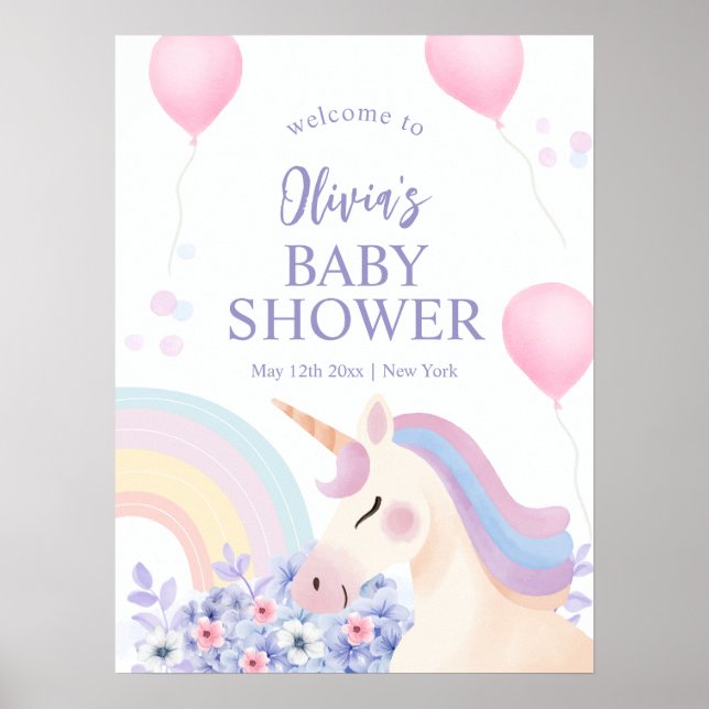 Poster Accueil de Hydrangea Rainbow Unicorn Baby shower (Devant)