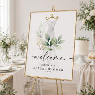 Poster Accueil de la douche nuptiale aquarelle verte or