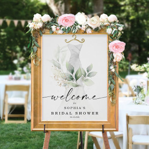 Poster Accueil de la douche nuptiale aquarelle verte or