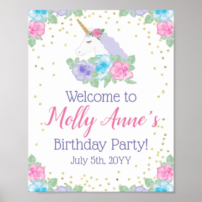 Poster Accueil de la fête d'anniversaire de la licorne ro (Devant)