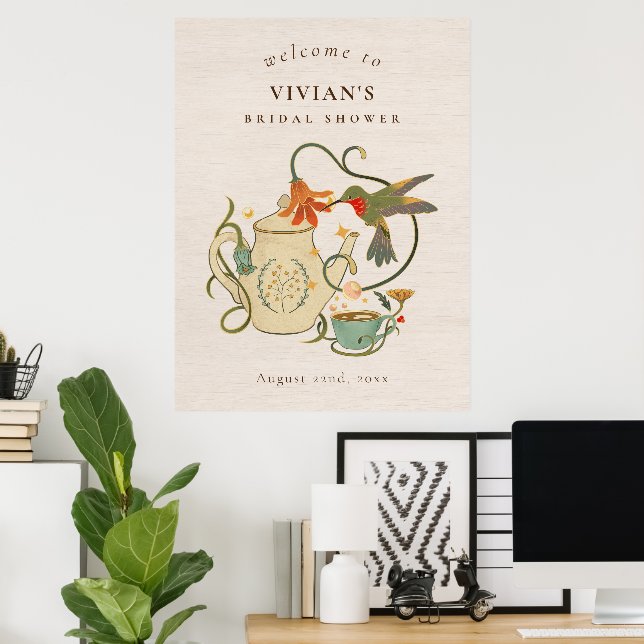 Poster Accueil de la fête de thé vintage pour la mariée (Bureau à domicile)