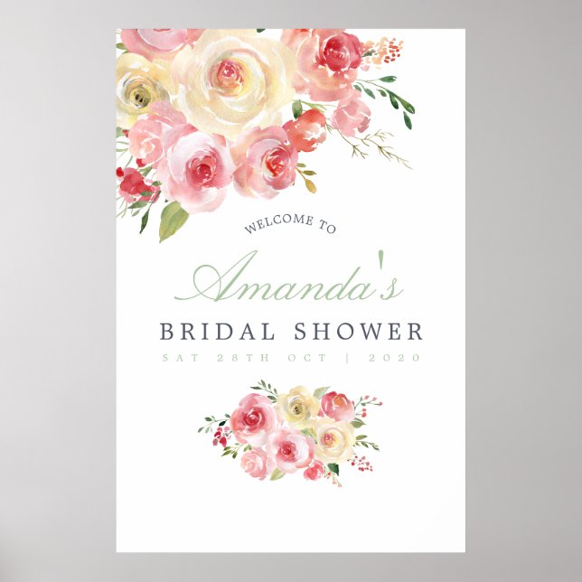 Poster Accueil de la Fête des mariées florale de Blush et (Devant)