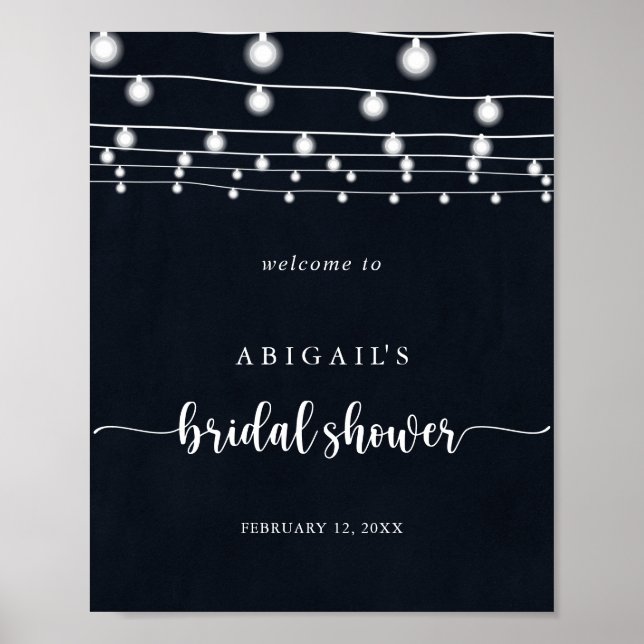 Poster Accueil de la Fête des mariées Rustic String Light (Devant)