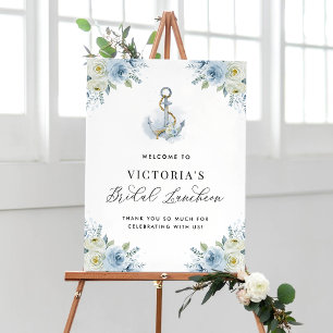 Poster Accueil de Luncheon de Mariage Floral Bleu Nautiqu