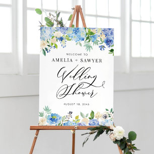 Poster Accueil de mariage de douche de Hortensias Bleus A