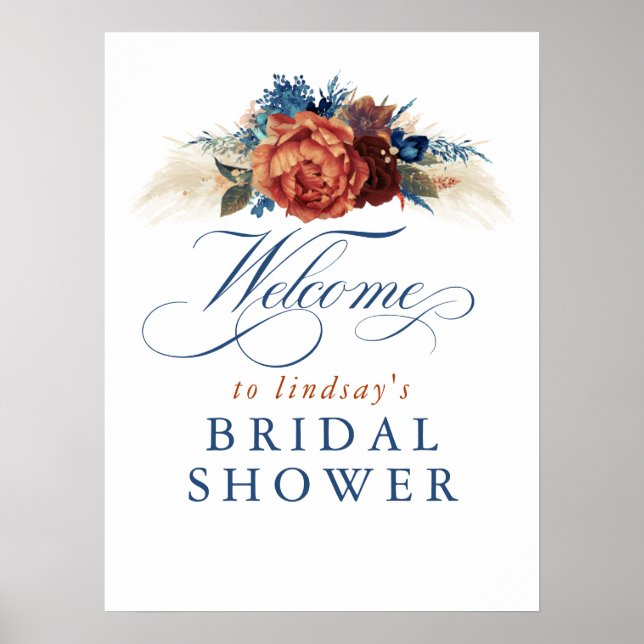 Poster Accueil de mariage terracotta bleu marine rouille (Devant)