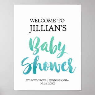Poster Accueil du Baby shower de calligraphie aquarelle