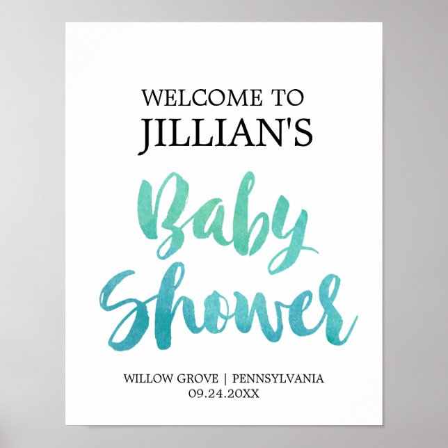 Poster Accueil du Baby shower de calligraphie aquarelle (Devant)