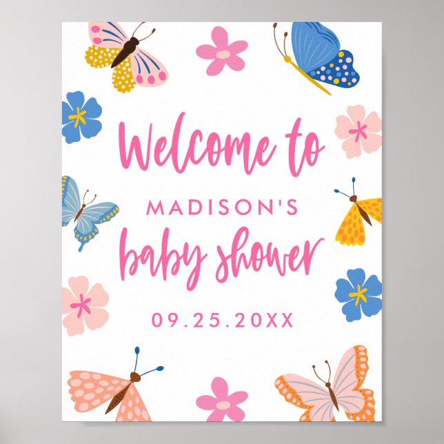 Poster Accueil du Baby shower des papillons mignons (Devant)