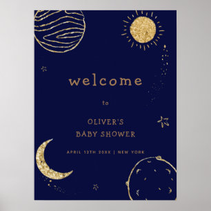 Poster Accueil du Baby shower spatial Galaxy de minuit