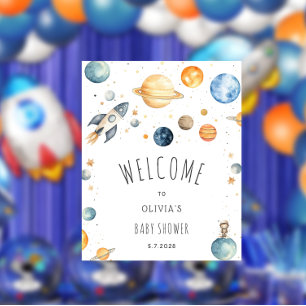 Poster Accueil du Baby shower spatial moderne