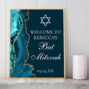 Poster Accueil du Bat mitzvah Turquoise Gold Agate Chic