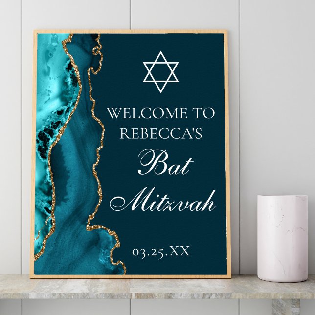 Poster Accueil du Bat mitzvah Turquoise Gold Agate Chic (Créateur téléchargé)