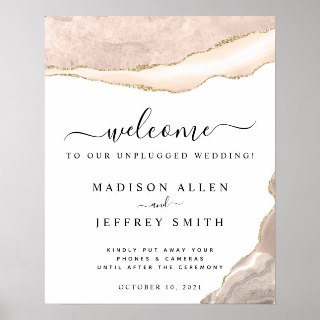 Poster Accueil du Mariage Agate Blush & Gold Unplugged (Devant)