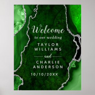 Poster Accueil du Mariage Agate vert et argent