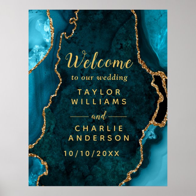 Poster Accueil du Mariage d'âge turquoise et Gold (Devant)