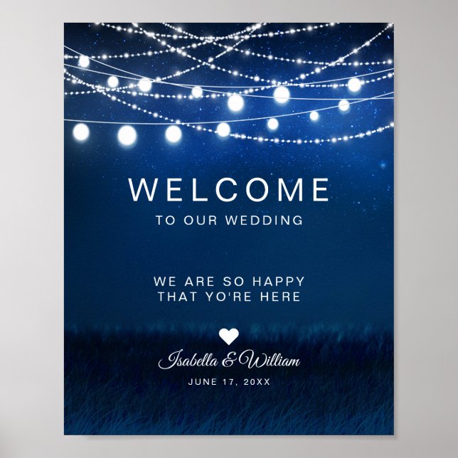 Poster Accueil du Mariage de Night Bleue & Argent (Devant)