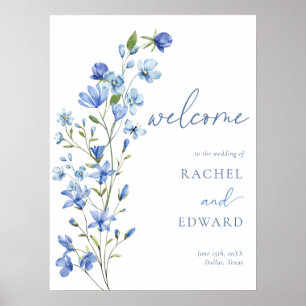 Poster Accueil du Mariage Floral bleu Dusty