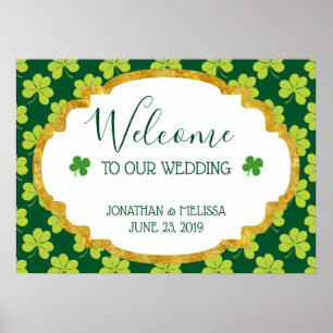 Poster Accueil du Mariage Motif de Clover Vert