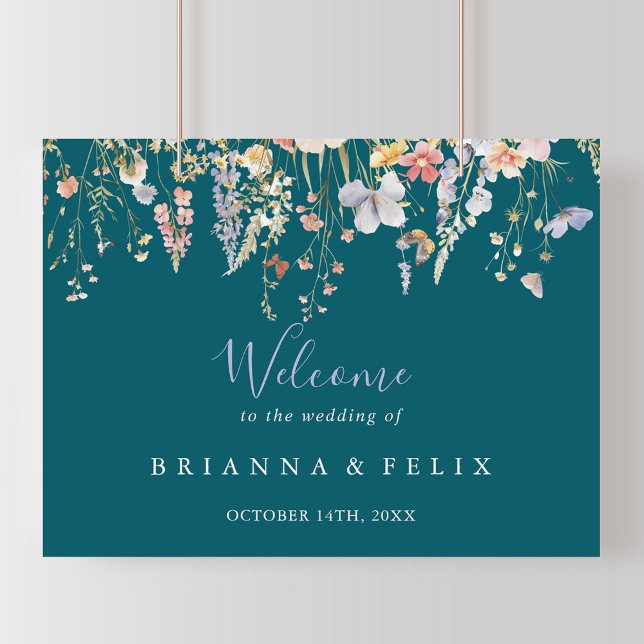 Poster Accueil du Mariage vert du Fleur sauvage multicolo (Créateur téléchargé)