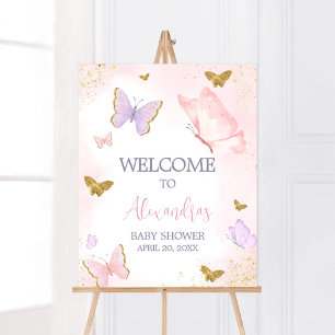 Poster Accueil du papillon rose or