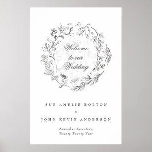 Poster Accueil Mariage classique de fleurs botaniques